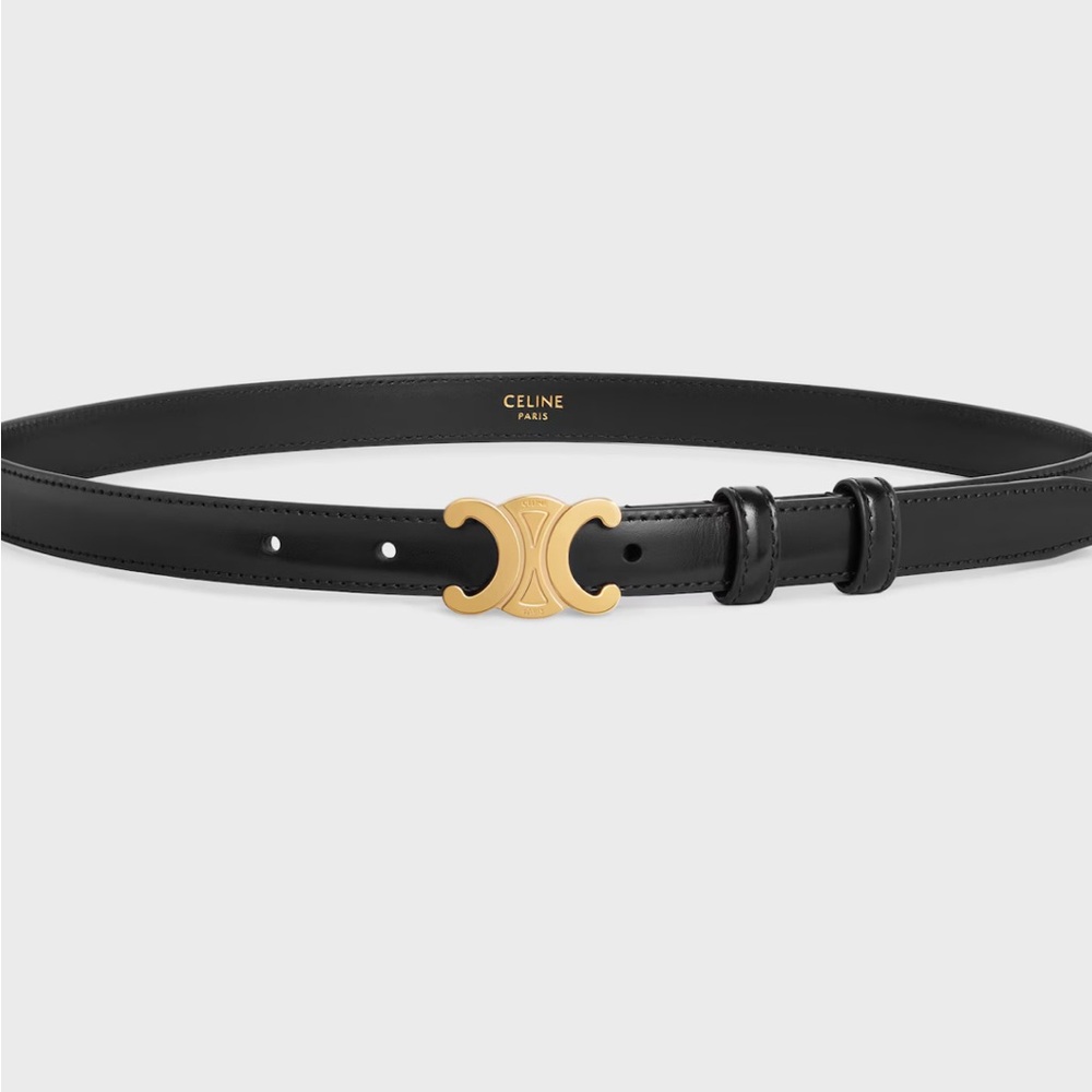 Celine Black Leather Belt with Gold Accent